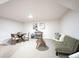 Basement living room boasts a modern sofa, dining table, and unique decor, creating a cozy gathering space at 3957 S Peach Way, Denver, CO 80237