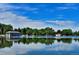 Scenic lake view with a boathouse and reflections of the sky and trees at 480 S Marion Pkwy # 901, Denver, CO 80209