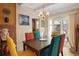 Bright dining room featuring colorful chairs, wood floors, stylish lighting, and access to an outdoor area at 3311 S Dahlia St, Denver, CO 80222