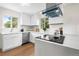Modern kitchen featuring white cabinets, stainless steel appliances, and quartz countertops at 1330 Quebec St, Denver, CO 80220