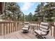 Outdoor deck view with comfortable seating and surrounding pine trees at 18940 Pebble Beach Way, Monument, CO 80132