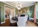 Elegant dining room with hardwood floors, a decorative mirror, and stylish furnishings at 17452 W 83Rd Pl, Arvada, CO 80007