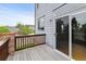 Outdoor deck featuring wood railing, wooden flooring, and a sliding glass door entrance to the home at 26155 E Euclid Dr, Aurora, CO 80016