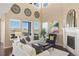 Bright living room featuring lots of natural light, a fireplace, and modern decor at 10055 Fort Worth Ct, Parker, CO 80134