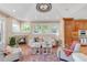 Inviting living room boasts fireplace, neutral colors, wood floors, and an elegant chandelier at 1824 Pearl St # B, Boulder, CO 80302
