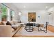 Comfortable living room with a large sectional sofa, stylish decor, and hardwood flooring at 4190 W Alameda Ave, Denver, CO 80219