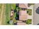 Beautifully landscaped backyard with patio, mature trees, next to neighbor's yard and driveway at 10057 Cedaridge Way, Highlands Ranch, CO 80129