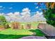 The backyard offers a beautiful lawn, mature landscaping, and a scenic view at 10057 Cedaridge Way, Highlands Ranch, CO 80129