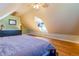 Spacious bedroom shows sloped ceilings, hardwood floors, and natural light from a window at 233 W 3Rd Ave, Denver, CO 80223