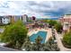 View of a partially covered community pool and attractive landscaping at apartment complex at 4100 Albion St # 523, Denver, CO 80216