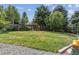 A green grassy backyard featuring a wooden fence and mature trees at 4293 Clover Ln, Brighton, CO 80601