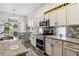 A charming kitchen featuring stainless steel appliances, granite countertops, and stylish backsplash at 4293 Clover Ln, Brighton, CO 80601