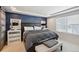 This is a gorgeous main bedroom with a blue accent wall and a king-size bed at 10207 Xanadu St, Commerce City, CO 80022