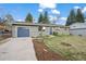 Inviting single-Gathering home featuring a manicured lawn, and a charming blue accent garage and door at 3545 Cloverleaf Dr, Boulder, CO 80304