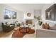 Bright living room with a fireplace, modern furnishings, and a cowhide rug at 3545 Cloverleaf Dr, Boulder, CO 80304