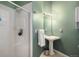Bathroom with a stylish vessel sink, modern lighting, and a glass-enclosed shower at 277 N Broadway # 403, Denver, CO 80203