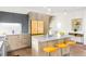 Stylish kitchen featuring a unique yellow refrigerator, breakfast bar, and contemporary design at 1333 Elati St # 1, Denver, CO 80204