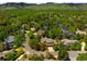 Aerial view of a residential neighborhood surrounded by lush greenery and mature trees at 2345 Spotswood Pl, Boulder, CO 80304