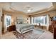 Serene main bedroom with tray ceiling, large windows, ceiling fan, and comfortable king-size bed at 740 W Lancers Ct, Monument, CO 80132