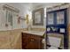 Well-lit bathroom with a dark wood vanity, stylish mirror, and ample storage at 1243 Gaylord St # 410, Denver, CO 80206