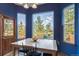 Bright breakfast nook with wood table and scenic view at 8174 Inca Rd, Larkspur, CO 80118