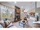 Spacious living room with stone fireplace, vaulted ceiling and access to deck at 8174 Inca Rd, Larkspur, CO 80118
