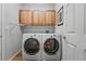 Laundry area boasts front loading washer and dryer with storage cabinets above, maximizing space at 3548 W 126Th Pl, Broomfield, CO 80020