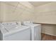 Functional laundry room equipped with a washer, dryer, and storage shelves for convenience at 21422 E 47Th Ave, Denver, CO 80249