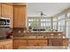 Close-up of a kitchen featuring granite countertops, stainless steel appliances, and a view into the adjacent living area at 1251 Double Eagle Ct, Castle Rock, CO 80104
