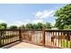 Wood deck with railing overlooking a lush green yard and trees at 3519 Newton St, Denver, CO 80211