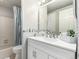 Bright bathroom featuring modern vanity with tiled backsplash and a shower-tub combination at 11105 E Alameda Ave # 204, Aurora, CO 80012