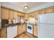 Functional kitchen with wood cabinets and appliances at 2694 S Xanadu Way # D, Aurora, CO 80014