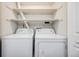 Bright laundry room featuring a white washer, dryer, and shelving at 401 S Kalispell Way # 206, Aurora, CO 80017