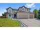 Charming two-story home featuring a well-manicured lawn, rock-lined walkway, and a spacious three-car garage at 7056 S Owens St, Littleton, CO 80127