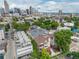 Aerial view of a city neighborhood with various buildings and cityscape in the background at 1735 N Ogden St # 303, Denver, CO 80218