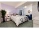 Basement bedroom with a queen sized bed and a large potted plant at 11823 Barrentine Loop, Parker, CO 80138