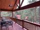 Beautiful wooden deck with seating and views of the forest and a neighboring house at 9705 Canon Dr, Sedalia, CO 80135