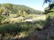Idyllic scene of a pond nestled in a valley, framed by trees and open fields at 9705 Canon Dr, Sedalia, CO 80135