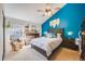 Bedroom with ceiling fan, blue accent wall, and furniture at 2022 S Helena St # G, Aurora, CO 80013