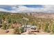 Breathtaking aerial view of a secluded home nestled in a lush mountain landscape at 37 High View Ln, Boulder, CO 80302