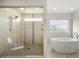 Bright bathroom with a shower and soaking tub with tiled floors and neutral walls at 20503 E 50Th Pl, Denver, CO 80249
