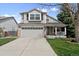 Charming two-story home with stone accents, covered porch, well-manicured lawn, and a two car garage at 708 S Carlton St, Castle Rock, CO 80104
