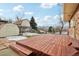 Backyard deck with mountain views and storage shed at 4611 S Queen St, Littleton, CO 80127