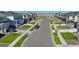 Aerial view of a quiet residential street at 889 Crest St, Lochbuie, CO 80603