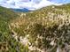 Mountain cabin on a hillside with scenic views of the surrounding rocky and forested landscape at 1608 Beaver Brook Canyon Rd, Evergreen, CO 80439