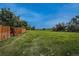 Expansive green space viewed through a wooden gate at the end of a fenced yard at 117 Sandler Dr, Lafayette, CO 80026