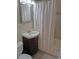 Bathroom features a vanity with dark wood cabinet and shower with tub at 3018 S Cherry Way, Denver, CO 80222