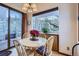 Bright dining area with natural light, wooden table, and scenic views from the window at 748 Ridgeside Dr, Golden, CO 80401