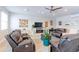 Cozy living room with hardwood floors, stylish furniture, a ceiling fan, and natural light at 7966 Ingalls St, Arvada, CO 80003