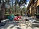 Beautiful backyard with a fire pit, colorful chairs, and a spacious patio perfect for entertaining at 85 S Sherwood Gln, Monument, CO 80132